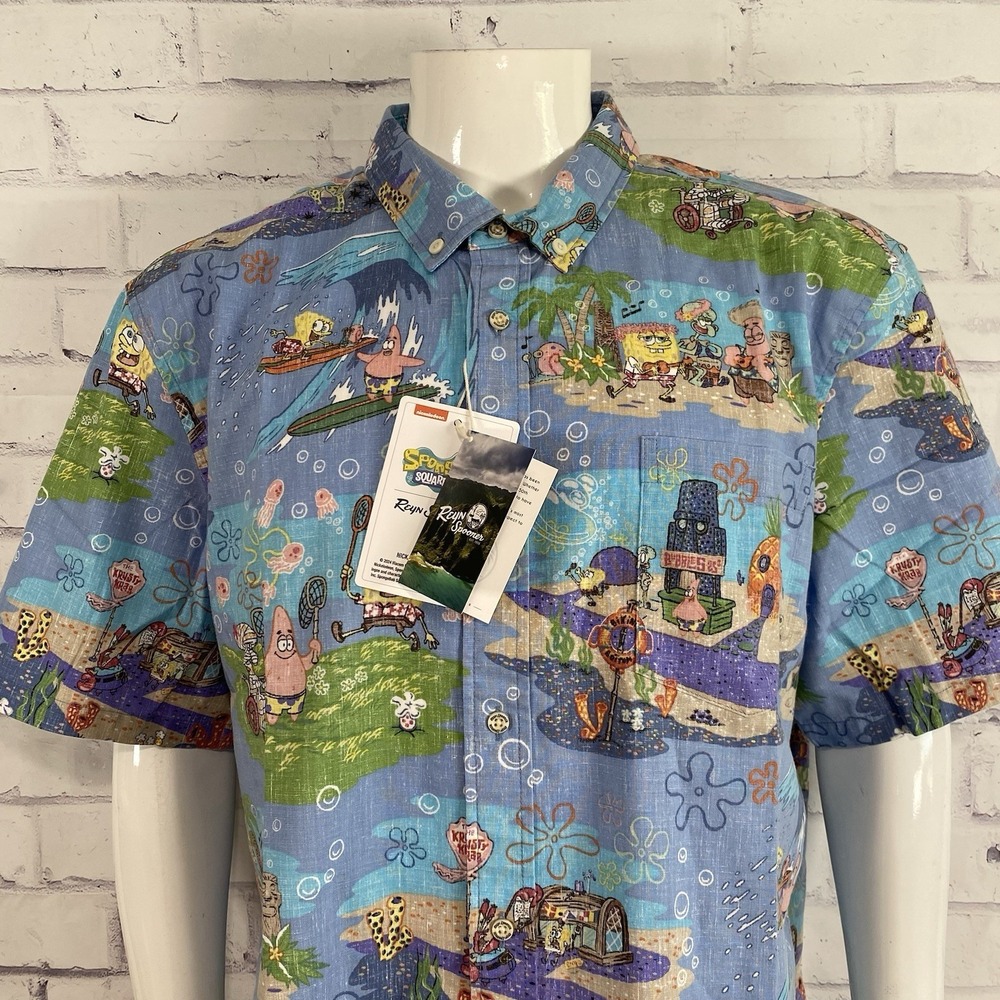 Reyn Spooner Shirt Men's 3XL Spongebob Aloha Hawaiian Camp Shirt Classic NWT - Picture 3 of 14